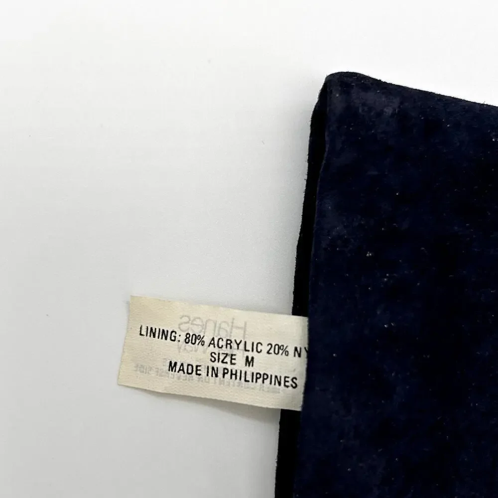 Vintage Suede Leather Gloves Navy Blue Hanes Classic Women's Winter Accessories